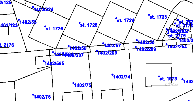 Parcela st. 1402/208 v KÚ Stříbro, Katastrální mapa
