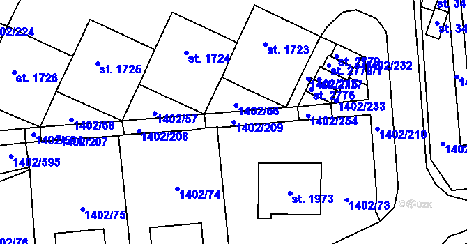 Parcela st. 1402/209 v KÚ Stříbro, Katastrální mapa