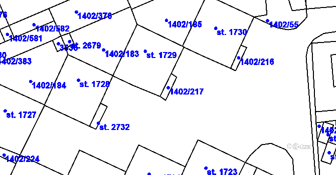 Parcela st. 1402/217 v KÚ Stříbro, Katastrální mapa