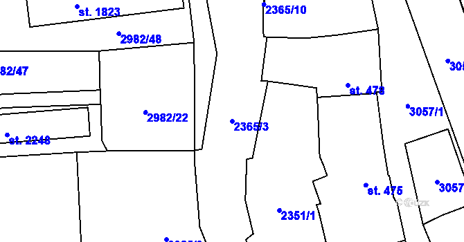 Parcela st. 2365/3 v KÚ Stříbro, Katastrální mapa