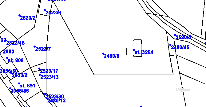 Parcela st. 2480/8 v KÚ Stříbro, Katastrální mapa