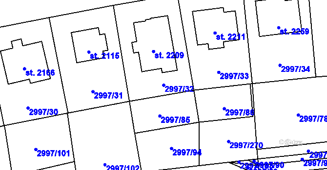 Parcela st. 2997/32 v KÚ Stříbro, Katastrální mapa