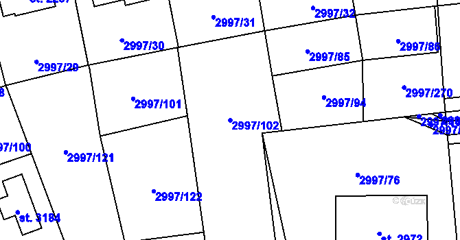 Parcela st. 2997/102 v KÚ Stříbro, Katastrální mapa