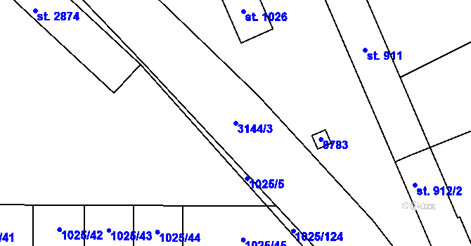 Parcela st. 3144/3 v KÚ Stříbro, Katastrální mapa