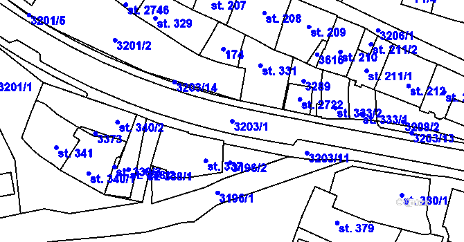 Parcela st. 3203/1 v KÚ Stříbro, Katastrální mapa