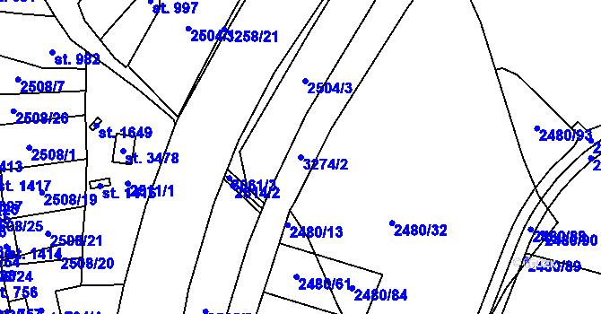 Parcela st. 3274/2 v KÚ Stříbro, Katastrální mapa