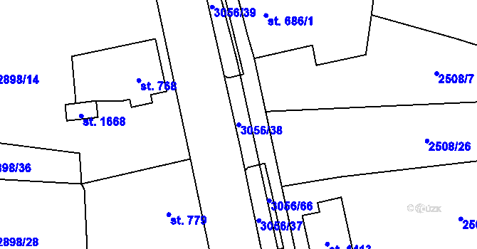 Parcela st. 3056/38 v KÚ Stříbro, Katastrální mapa