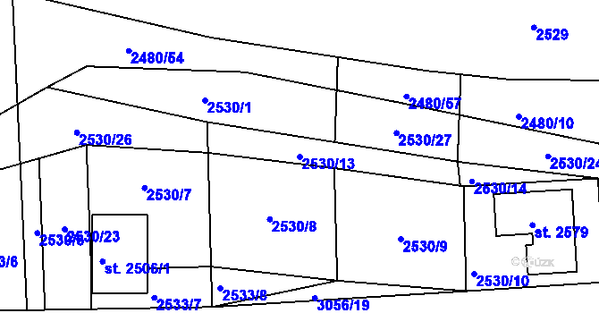 Parcela st. 2530/13 v KÚ Stříbro, Katastrální mapa