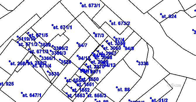 Parcela st. 2967 v KÚ Stříbro, Katastrální mapa