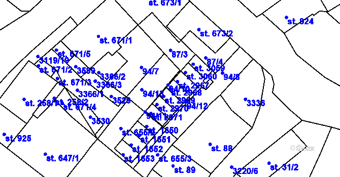 Parcela st. 2968 v KÚ Stříbro, Katastrální mapa