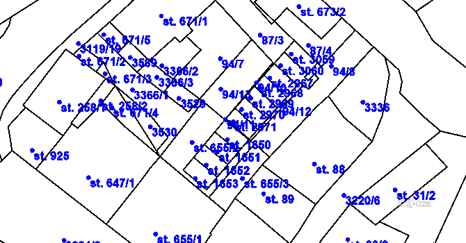 Parcela st. 2971 v KÚ Stříbro, Katastrální mapa