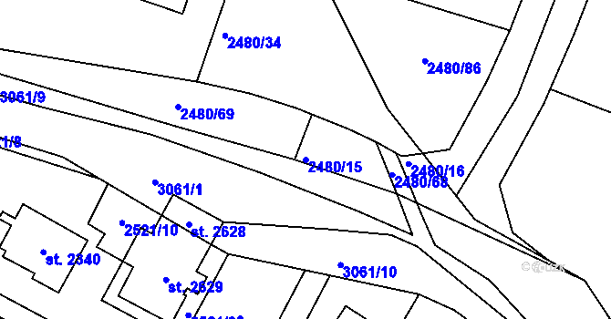 Parcela st. 2480/15 v KÚ Stříbro, Katastrální mapa
