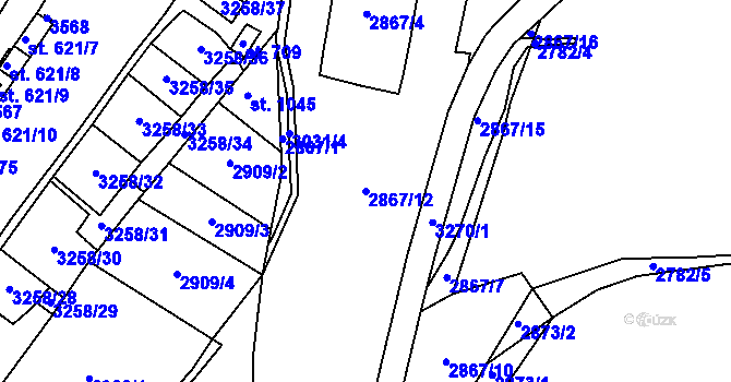 Parcela st. 2867/12 v KÚ Stříbro, Katastrální mapa