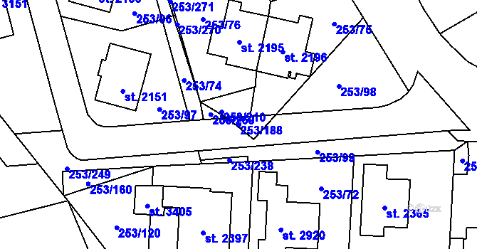 Parcela st. 253/188 v KÚ Stříbro, Katastrální mapa