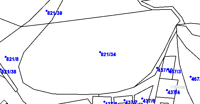 Parcela st. 821/34 v KÚ Stříbro, Katastrální mapa
