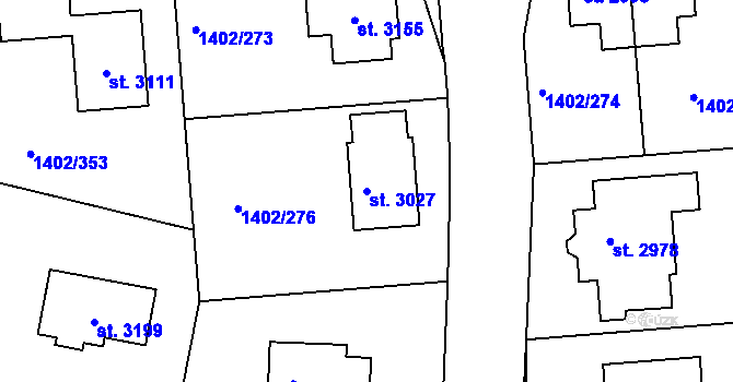 Parcela st. 3027 v KÚ Stříbro, Katastrální mapa