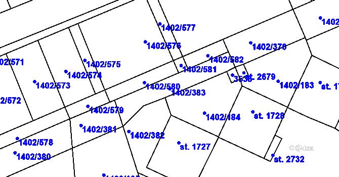 Parcela st. 1402/383 v KÚ Stříbro, Katastrální mapa