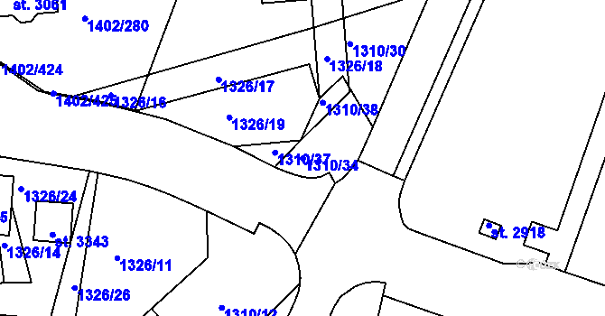 Parcela st. 1310/34 v KÚ Stříbro, Katastrální mapa