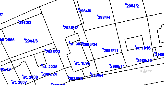 Parcela st. 2985/34 v KÚ Stříbro, Katastrální mapa