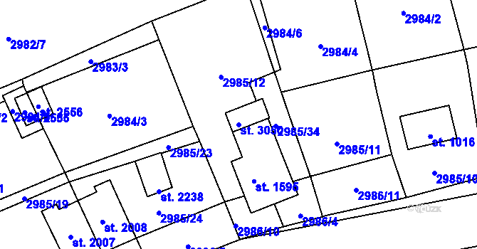Parcela st. 3050 v KÚ Stříbro, Katastrální mapa