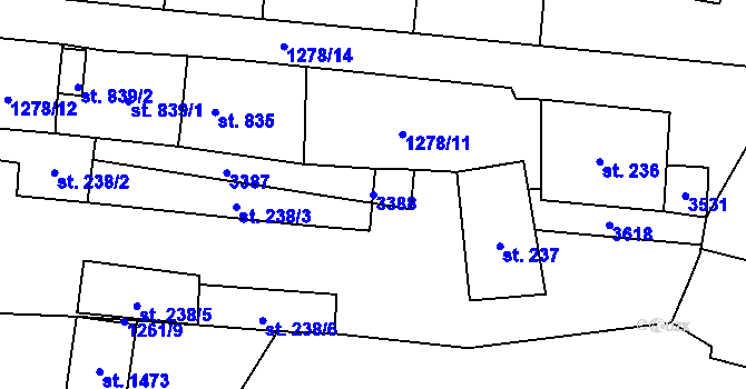 Parcela st. 3388 v KÚ Stříbro, Katastrální mapa