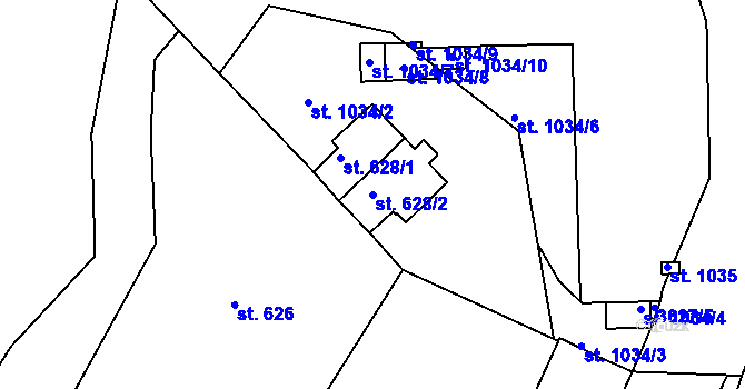 Parcela st. 628/2 v KÚ Stříbro, Katastrální mapa