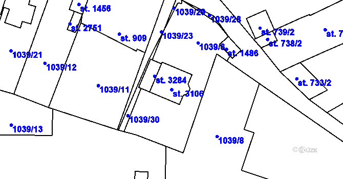 Parcela st. 3106 v KÚ Stříbro, Katastrální mapa