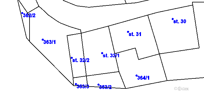 Parcela st. 32/1 v KÚ Stříbřec, Katastrální mapa