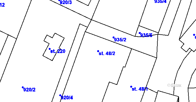 Parcela st. 48/2 v KÚ Stříbřec, Katastrální mapa