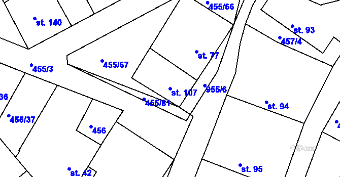 Parcela st. 107 v KÚ Stříbřec, Katastrální mapa