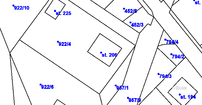 Parcela st. 206 v KÚ Stříbřec, Katastrální mapa