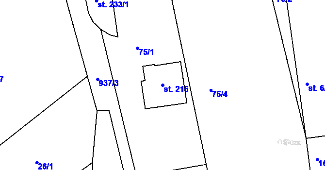 Parcela st. 216 v KÚ Stříbřec, Katastrální mapa