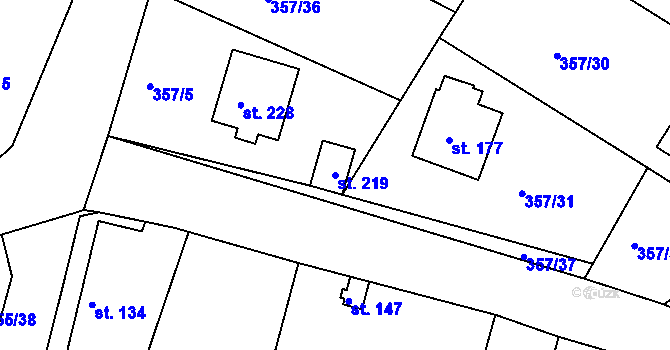Parcela st. 219 v KÚ Stříbřec, Katastrální mapa