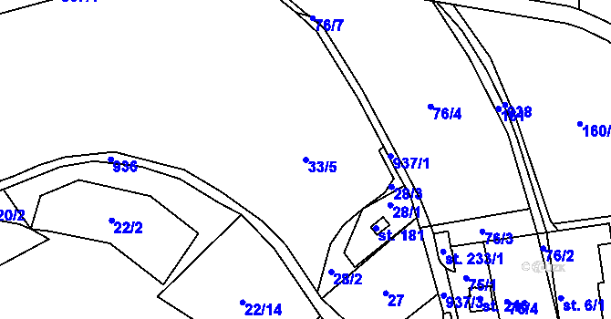 Parcela st. 33/5 v KÚ Stříbřec, Katastrální mapa