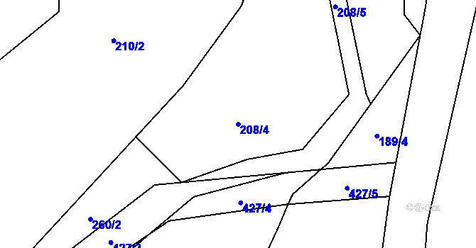 Parcela st. 208/4 v KÚ Střítež u Poličky, Katastrální mapa