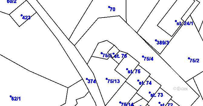 Parcela st. 75/5 v KÚ Střítež u Trutnova, Katastrální mapa