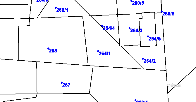 Parcela st. 264/1 v KÚ Antonínův Důl, Katastrální mapa