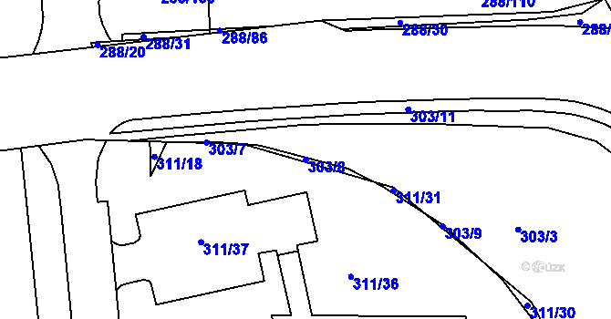 Parcela st. 303/8 v KÚ Antonínův Důl, Katastrální mapa
