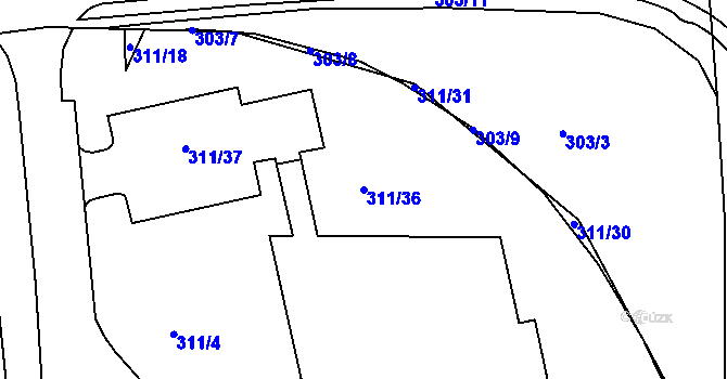 Parcela st. 311/36 v KÚ Antonínův Důl, Katastrální mapa