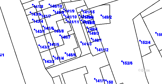 Parcela st. 141/3 v KÚ Antonínův Důl, Katastrální mapa