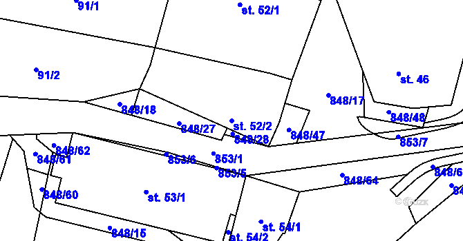 Parcela st. 52/2 v KÚ Střítež u Jihlavy, Katastrální mapa