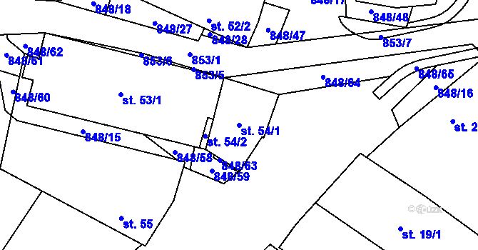 Parcela st. 54/1 v KÚ Střítež u Jihlavy, Katastrální mapa