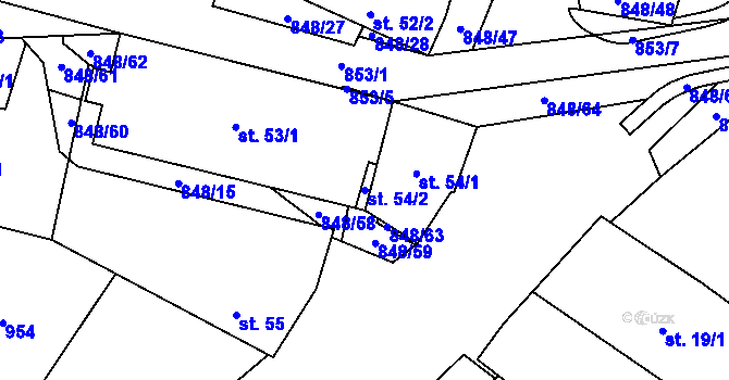 Parcela st. 54/2 v KÚ Střítež u Jihlavy, Katastrální mapa