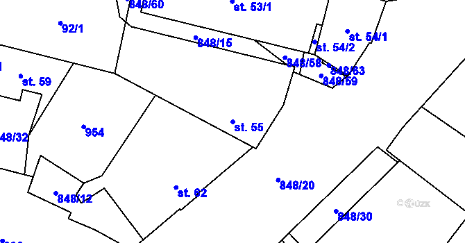 Parcela st. 55 v KÚ Střítež u Jihlavy, Katastrální mapa