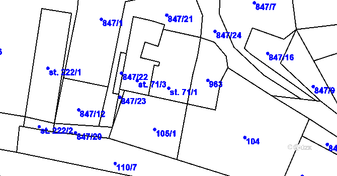 Parcela st. 71/1 v KÚ Střítež u Jihlavy, Katastrální mapa