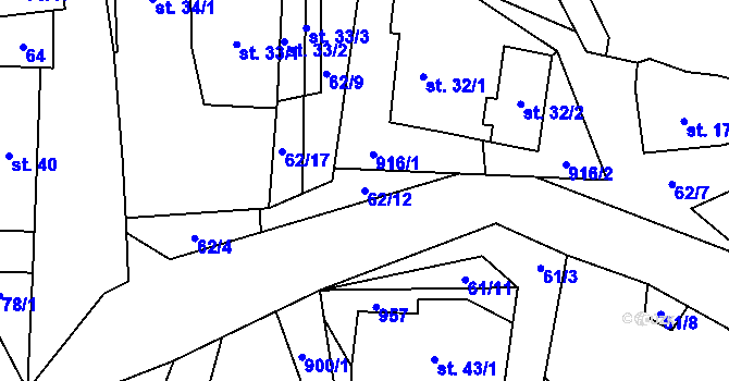Parcela st. 62/12 v KÚ Střítež u Jihlavy, Katastrální mapa