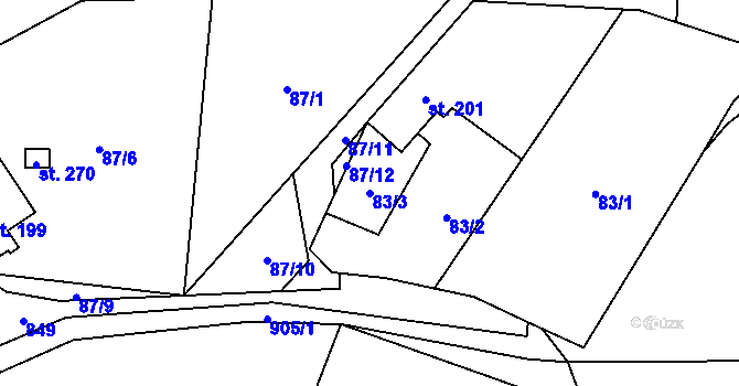 Parcela st. 83/3 v KÚ Střítež u Jihlavy, Katastrální mapa