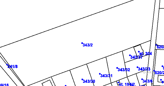 Parcela st. 343/2 v KÚ Střítež u Jihlavy, Katastrální mapa