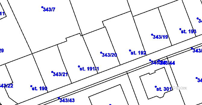Parcela st. 343/20 v KÚ Střítež u Jihlavy, Katastrální mapa