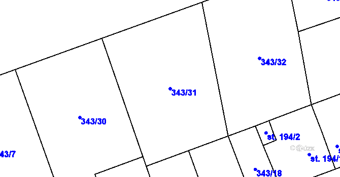 Parcela st. 343/31 v KÚ Střítež u Jihlavy, Katastrální mapa